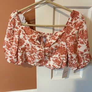 Japna Red and White Floral Crop Top